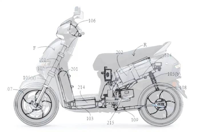 TVS hydrogen cell scooter patent side shot.